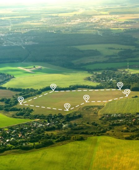 Green field with connecting points plotted on it